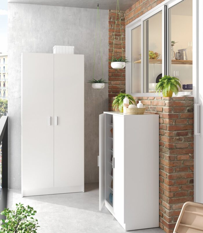 BALTIC Tall White Bathroom Storage Cabinet with 2 Doors- Slim Reversible Design.