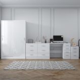 REFLECT Gloss 4pc Set - 2 Door Sliding Wardrobe + Wide Chest + Bedside + Desk.