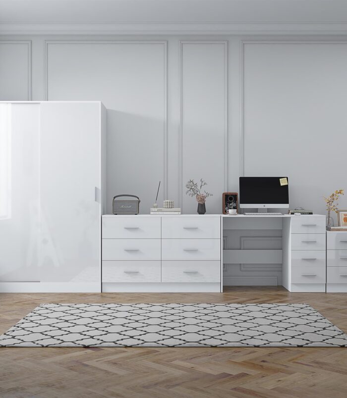 REFLECT Gloss 4pc Set - 2 Door Sliding Wardrobe + Wide Chest + Bedside + Desk.