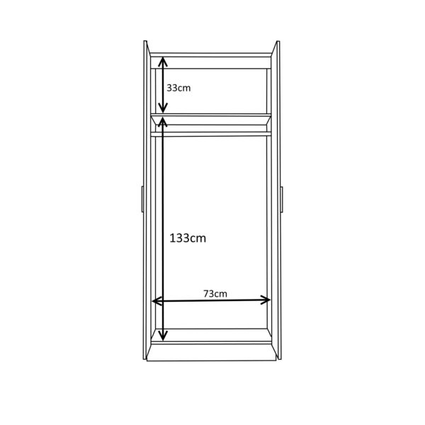 Reflect 2 Door Mirrored Wardrobe - Black Gloss & Black Oak - Hanging Rails & Shelves - H: 180cm x W: 76cm - Modern Sleek Design - Image 10