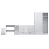 Reflect 2 Door Sliding Wardrobe, 6 Drawer Wide Chest, 3 Drawer Bedside, 4 Drawer Desk - White Gloss & Matt White - Modern Bedroom Furniture Set.