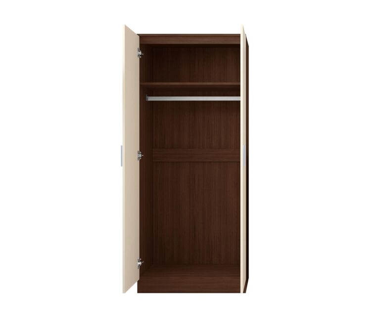 Reflect 2 Door Plain Wardrobe - Cream Gloss & Walnut - Hanging Rails & Shelves - H: 180cm x W: 76cm - Modern Sleek Design - Image 4