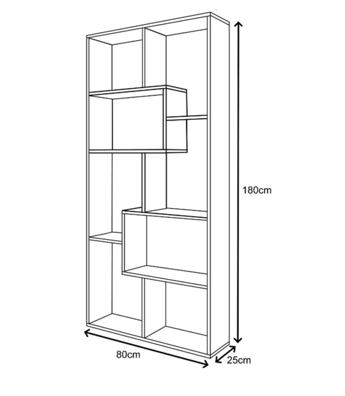 KAWA 7 Tier Open Shelf Modern Bookcase for Bedroom, Living Room & Home Office - H: 180cm x W: 80cm x D: 25cm - White/Dark Brown.