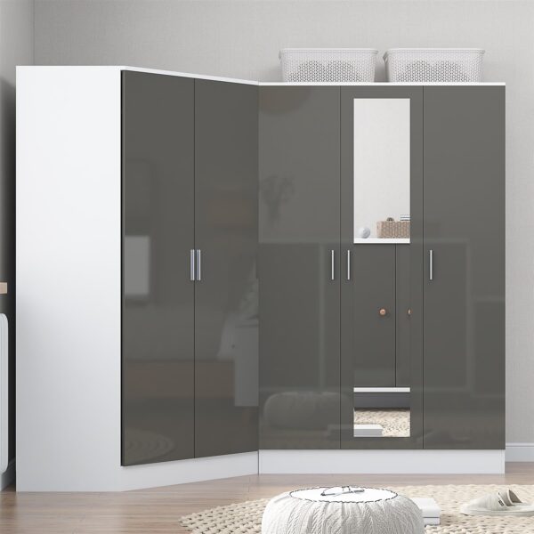 REFLECT Gloss 5 Door Wardrobe Bundle - 2 Door Corner + 3 Door Mirror Bedroom Set - Image 25