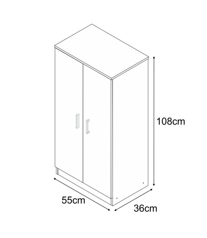 BELLINI White 2 Door Shoe Storage Cabinet - 6 Shelves Holds 20 Pairs - Space-Saving Design - H: 108cm x W: 55cm x D: 36cm.