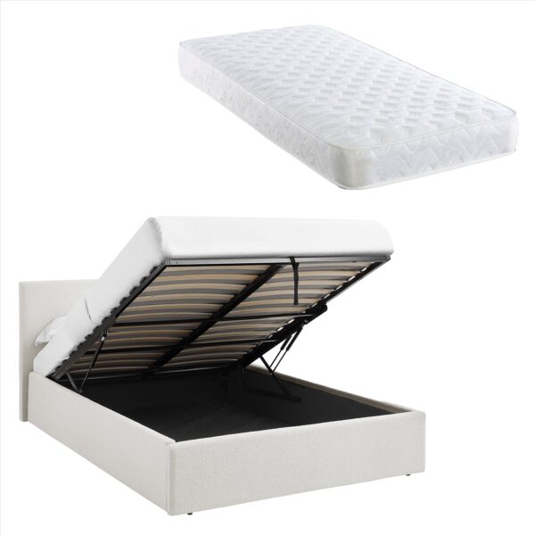 TEDDY Boucle Gas Lift Ottoman Storage Bed in White with 4 Size + Mattress Option - Image 78