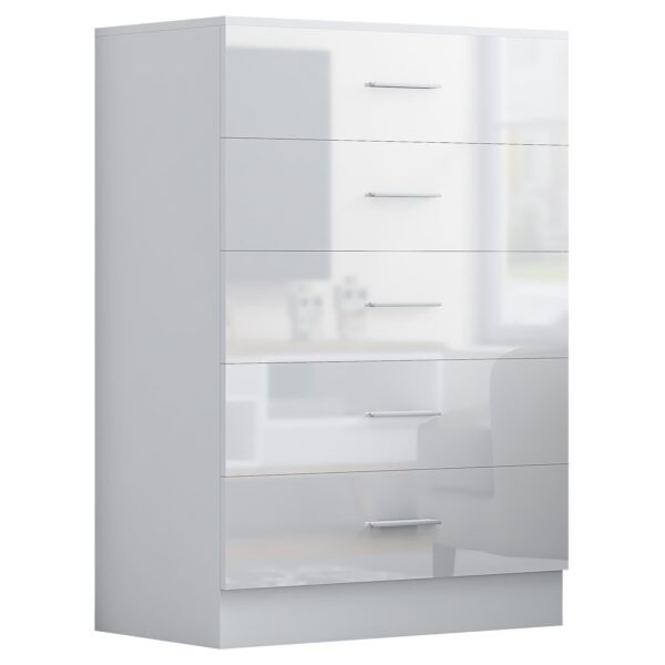 Reflect 2 Door Plain Wardrobe, 5 Drawer Chest, 2x 2 Drawer Bedsides - White Gloss & Matt White - Modern Bedroom Furniture Set - Image 7