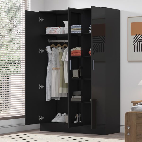 REFLECT High Gloss Bedroom Furniture Wardrobe Chest Bedside Desk Option in Black - Image 26