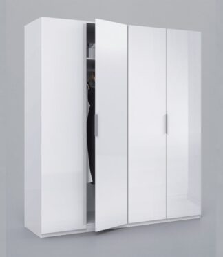 MAX 180cm Wide Satin White Wardrobe 4 Door Storage Unit.