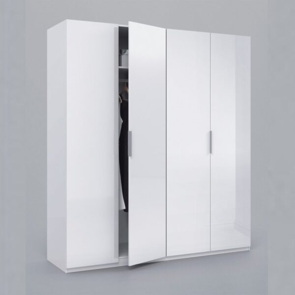 MAX 180cm Wide Satin White Wardrobe 4 Door Storage Unit.