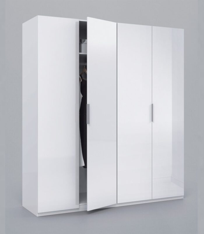 MAX 180cm Wide Satin White Wardrobe 4 Door Storage Unit.