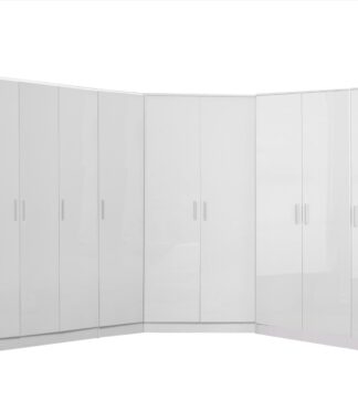 Reflect 4pc Wardrobe Bundle - 2 Door Corner + 2x 3 Door Plain + 1 Door Plain - White Gloss & Matt White - H: 180cm x W: 179cm