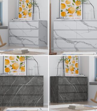 ZITA Bedroom Furniture Wide 6 Drawer Chest in White OR Grey Marble Colour Option