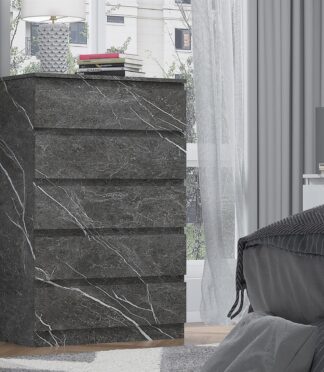 ZITA Grey Marble Effect 5 Drawer Chest - Modern Storage Unit, (L) 40cm x (W) 70cm x (H) 107cm, Stylish Bedroom Storage