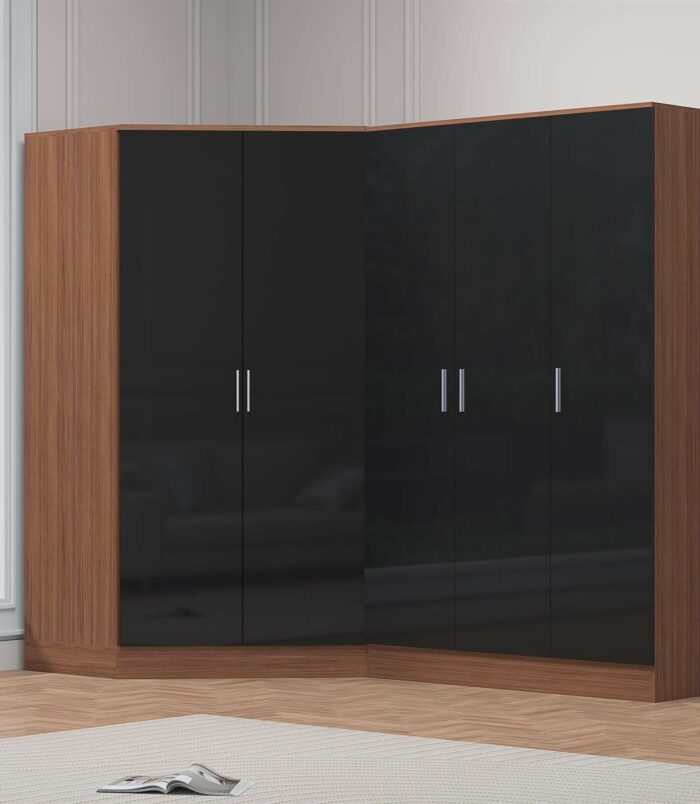 2 door corner and 2 door wardrobe black walnut