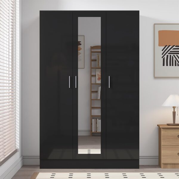 REFLECT High Gloss Bedroom Furniture Wardrobe Chest Bedside Desk Option in Black - Image 27