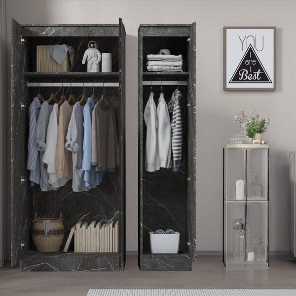 ZITA Grey Marble Effect 2 Piece Wardrobe Set - 2 Door and 1 Door, Spacious Bedroom Storage Solutions.