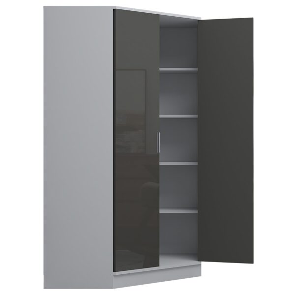 Reflect 2 Door Corner Wardrobe - Grey Gloss & Matt White - 2 Hanging Rails & 8 Shelves - H: 180cm x W: 103cm - Modern Design - Image 7