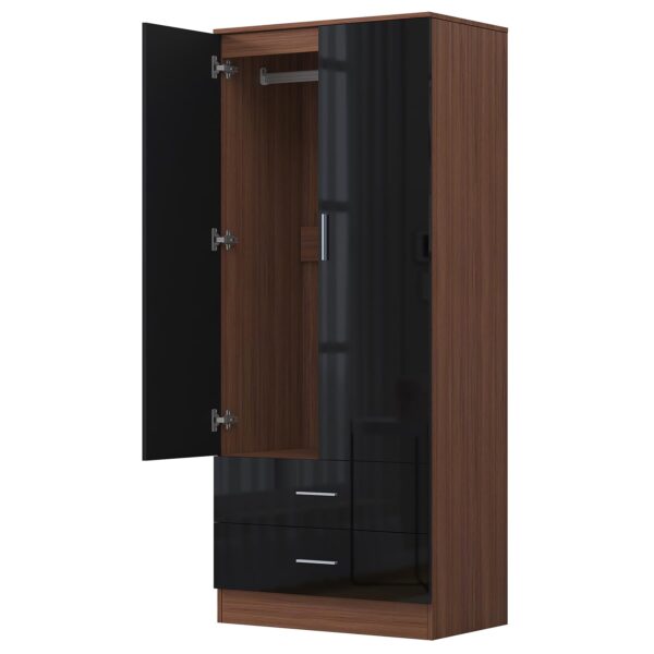 REFLECT High Gloss Bedroom Furniture Wardrobe Chest Bedside Desk - Black/Walnut - Image 67