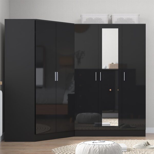REFLECT Gloss 5 Door Wardrobe Bundle - 2 Door Corner + 3 Door Mirror Bedroom Set - Image 17