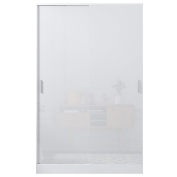 Reflect 2 Door Sliding Wardrobe - White Gloss & Matt White - Hanging Rails & Shelves - H:180cm x W:120cm x D: 58cm - Modern Design - Image 7