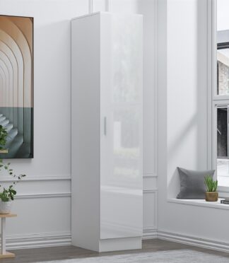 Reflect 1 Door High Gloss Wardrobe - White, Durable Melamine Finish - Modern Bedroom Storage - Single Door Wardrobe