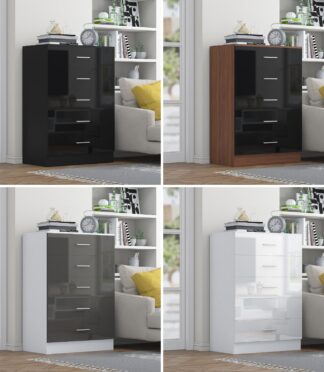 REFLECT Gloss Bedroom Furniture Tall 5 Drawer Chest of Drawers - 4 Colour Option