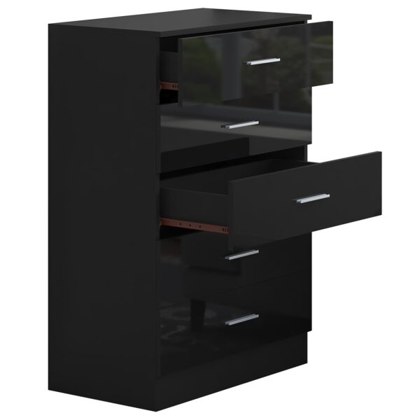 Reflect 5 Drawer Chest - Black Gloss & Black Oak - Modern Vertical Bedroom Storage Unit - H: 100cm x W: 70cm x D: 40cm - Image 5