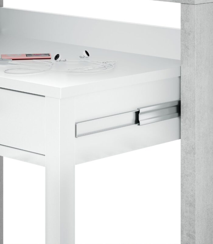 AMBRA Extending Computer Desk with 2 Storage Drawers - Home Office & Console Table for Bedroom, Living Room, Hallway - White/Grey.