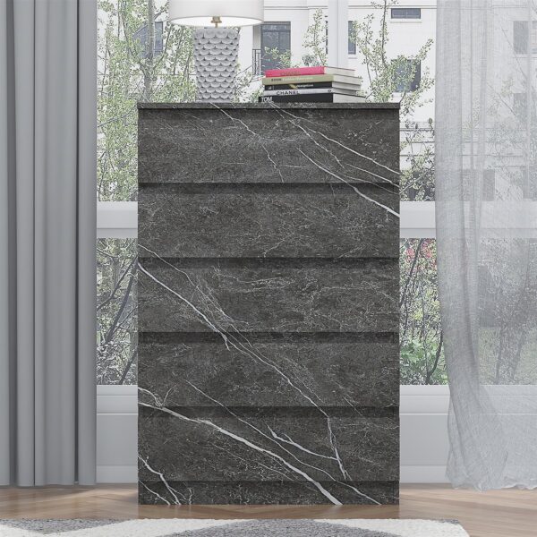 ZITA Grey Marble Effect 5 Drawer Chest - Modern Storage Unit, (L) 40cm x (W) 70cm x (H) 107cm, Stylish Bedroom Storage - Image 2
