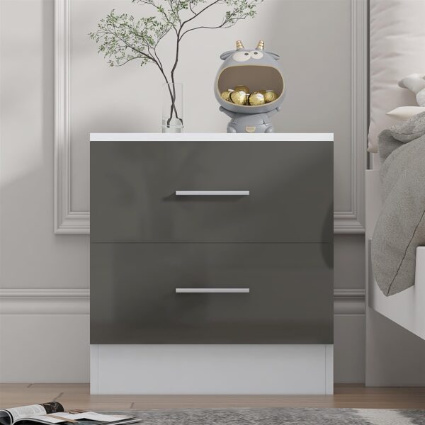 Reflect 2 Drawer Bedside - Grey Gloss & Matt White - Modern Nightstand for Bedroom Storage - H: 48.5cm x W: 45cm x D: 39.5cm - Image 2