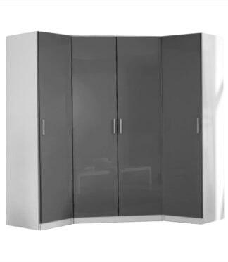Reflect 3pc Wardrobe Bundle - 2 Door Corner + 2x 1 Door Plain - Grey Gloss & Matt White - H: 180cm x W: 179cm x D: 103cm