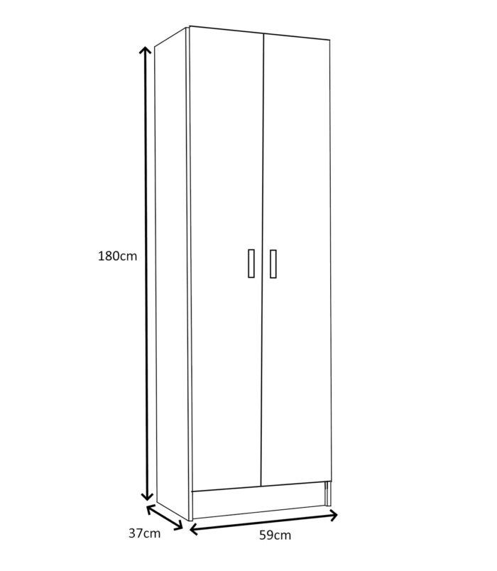 Vita Oak 2 Door 4 Shelf Kitchen Utility Room Cabinet - Modular Cleaning Storage - H: 180cm x W: 59cm x D: 37cm.