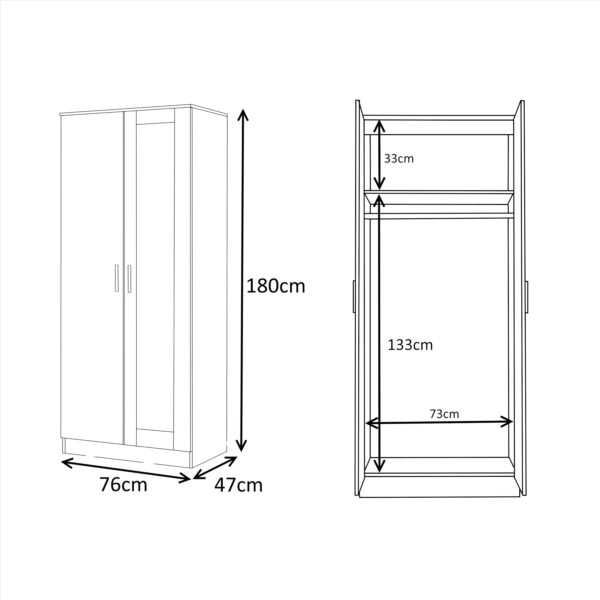 Reflect 2 Door Mirror Wardrobe, 5 Drawer Chest, 2 Drawer Bedside & Desk - Black Gloss & Black Oak - Modern Bedroom Furniture Set - Image 9