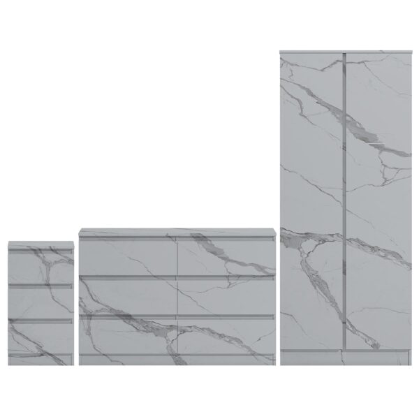 ZITA 3pc Set - 2 Door Wardrobe + Wide Chest + Bedside in White OR Grey Marble - Image 11