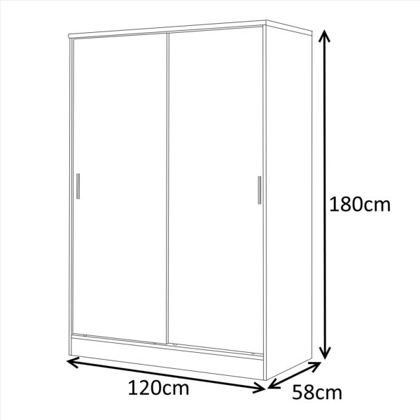 Reflect 2 Door Sliding Wardrobe - Grey Gloss & Matt White - Hanging Rails & Shelves - H:180cm x W: 120cm x D: 58cm - Modern Design - Image 9