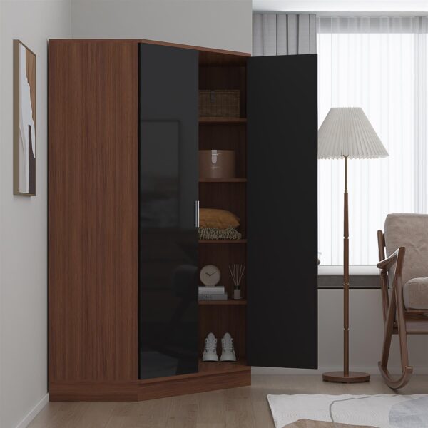 REFLECT High Gloss Bedroom Furniture Wardrobe Chest Bedside Desk - Black/Walnut - Image 15
