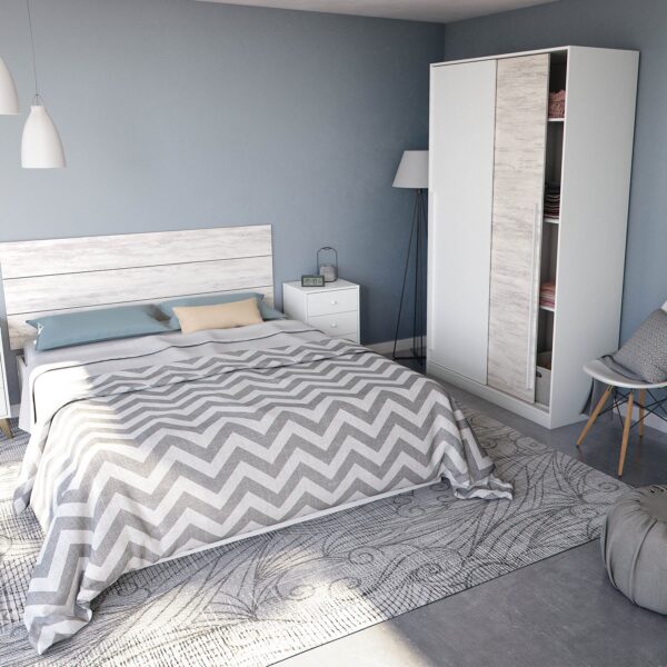 TOP 2 Door Large Modern Sliding Bedroom Wardrobe - White & Light Oak Finish - H: 200cm x W: 120cm x D: 50cm.