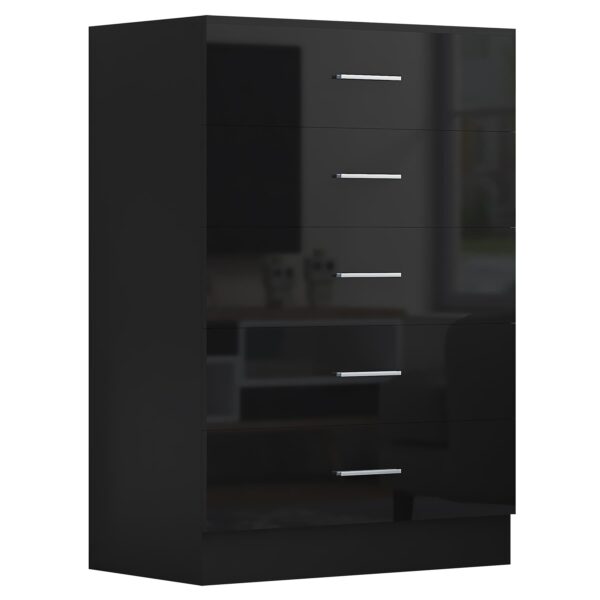 Reflect 1 Door Plain Wardrobe, 5 Drawer Chest, 2x 2 Drawer Bedsides - Black Gloss & Black Oak - Modern Bedroom Furniture Set - Image 8