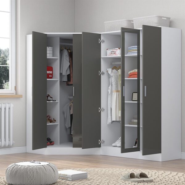 REFLECT Gloss 5 Door Wardrobe Bundle - 2 Door Corner + 3 Door Mirror Bedroom Set - Image 26