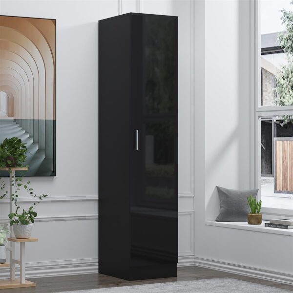 Reflect 1 Door High Gloss Wardrobe - Black, Durable Melamine Finish - Modern Bedroom Storage - Single Door Wardrobe - Image 2