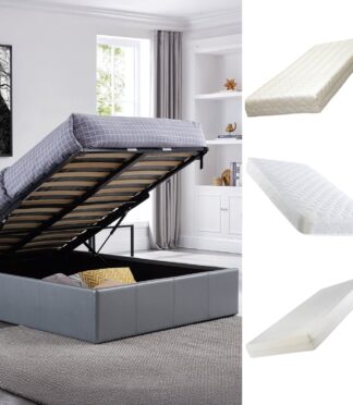 LUNA Faux Leather Ottoman Storage Bedframe in Grey 4 Size + Mattress Options