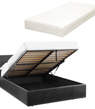 LUNA 3FT Single Black Ottoman Storage Bed with Gas Lift Up & Memory Foam & Spring Mattress - L: 203cm x W: 108cm x H: 88.5cm