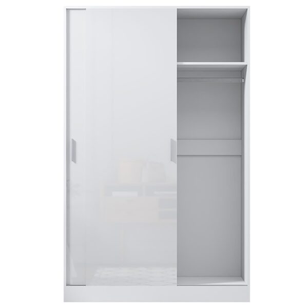 Reflect 2 Door Sliding Wardrobe - White Gloss & Matt White - Hanging Rails & Shelves - H:180cm x W:120cm x D: 58cm - Modern Design - Image 8