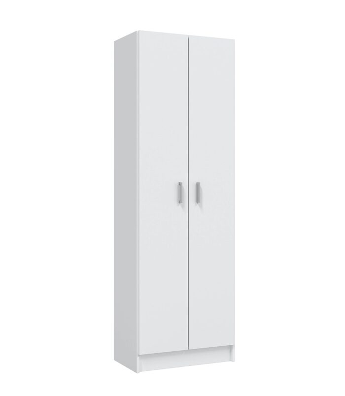 Vita White 2 Door 4 Shelf Kitchen Utility Room Cabinet - Modular Cleaning Storage - H: 180cm x W: 59cm x D: 37cm.