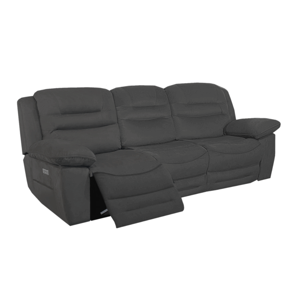 NAPOLI 3 + 3 Seater Electric Recliner Sofa Set - Grey Faux Suede - Image 6