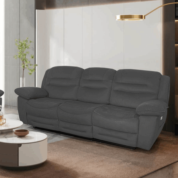 NAPOLI 3 + 3 Seater Electric Recliner Sofa Set - Grey Faux Suede - Image 3