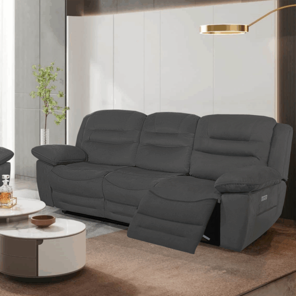 NAPOLI 3 + 3 Seater Electric Recliner Sofa Set - Grey Faux Suede - Image 4