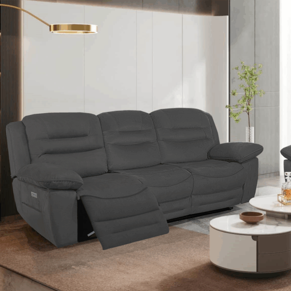 NAPOLI 3 + 3 Seater Electric Recliner Sofa Set - Grey Faux Suede - Image 2